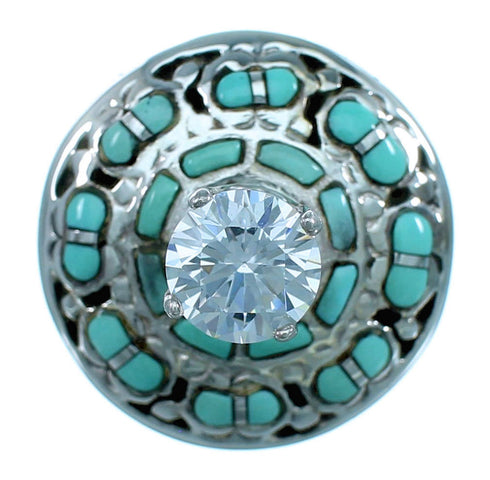 Cubic Zirconia Turquoise Inlay Sterling Silver Ring Size 6-3/4 LX113145